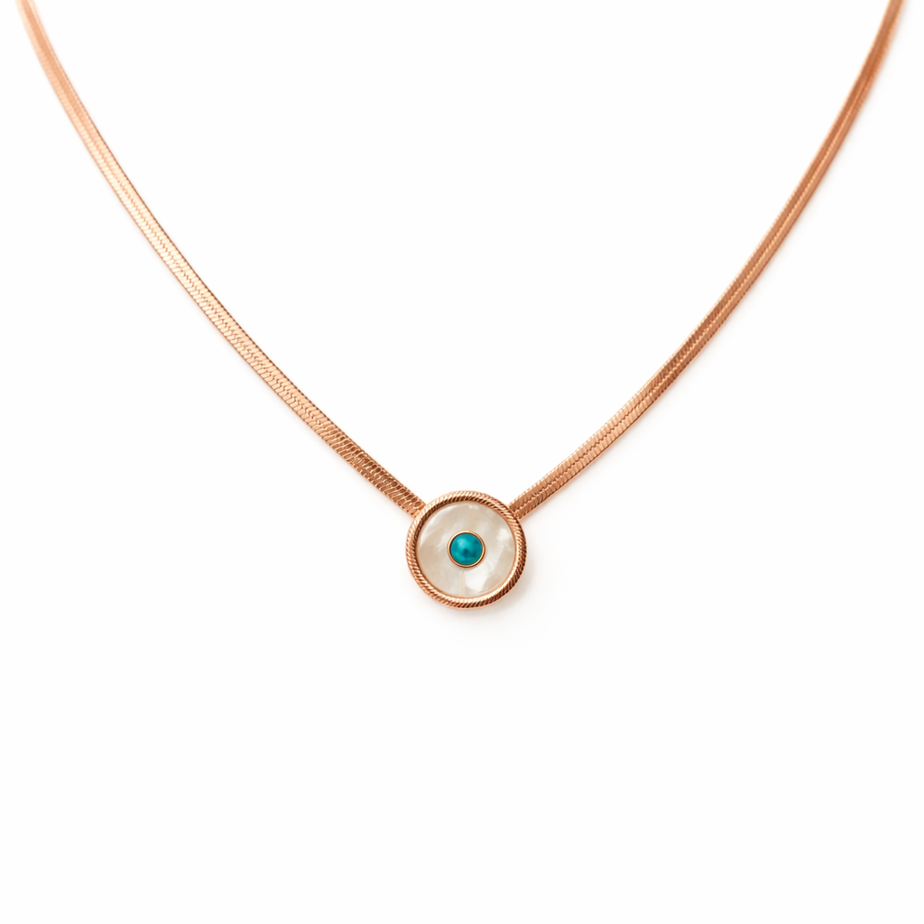 Gold Tone Classic Lucky Eye Round Pendant Necklace for Women- Glossy Finish