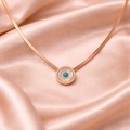 Gold Tone Classic Lucky Eye Round Pendant Necklace for Women- Glossy Finish