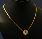 Gold Tone Classic Lucky Eye Round Pendant Necklace for Women- Glossy Finish