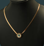 Gold Tone Classic Lucky Eye Round Pendant Necklace for Women- Glossy Finish