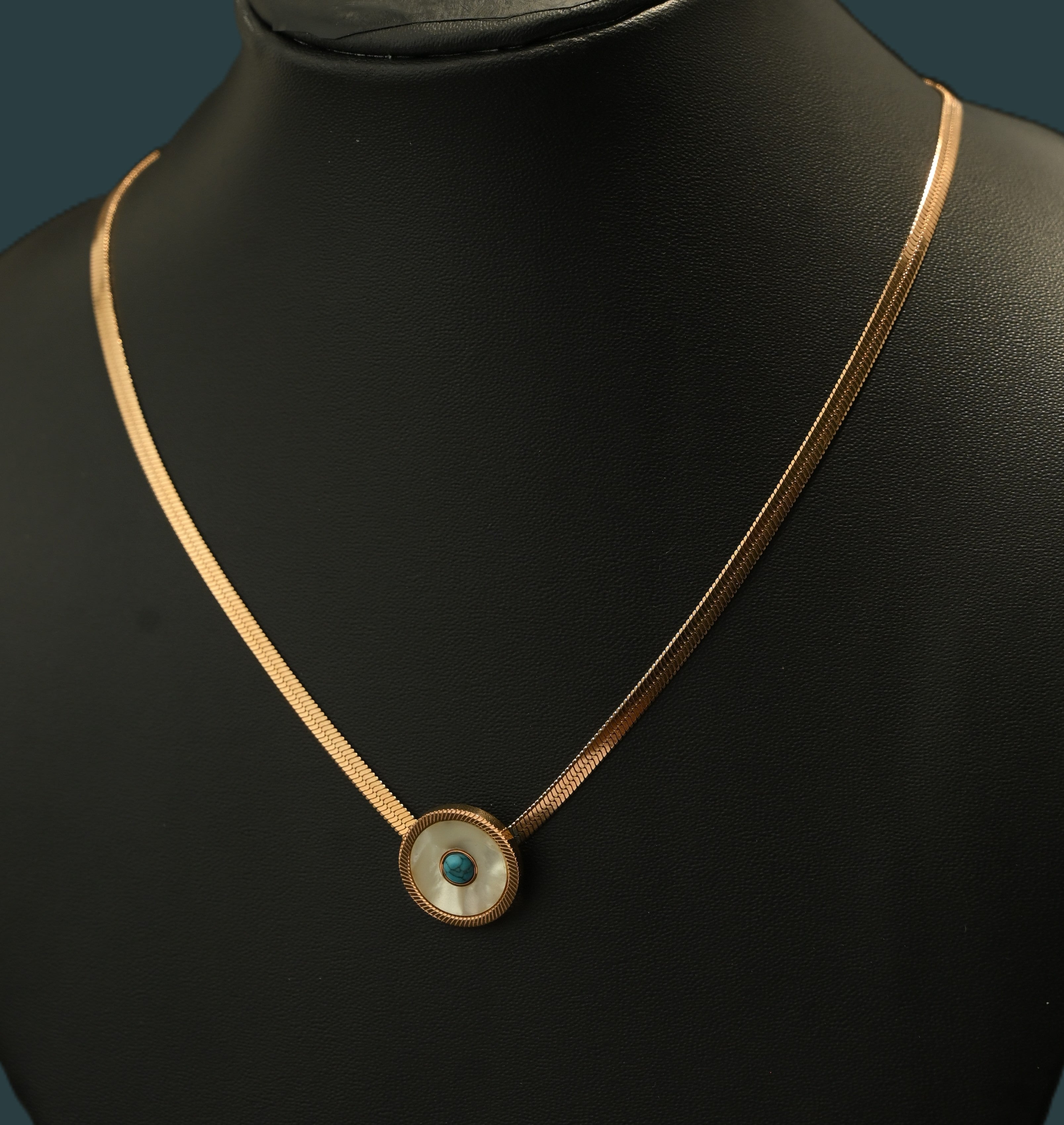 Gold Tone Classic Lucky Eye Round Pendant Necklace for Women- Glossy Finish