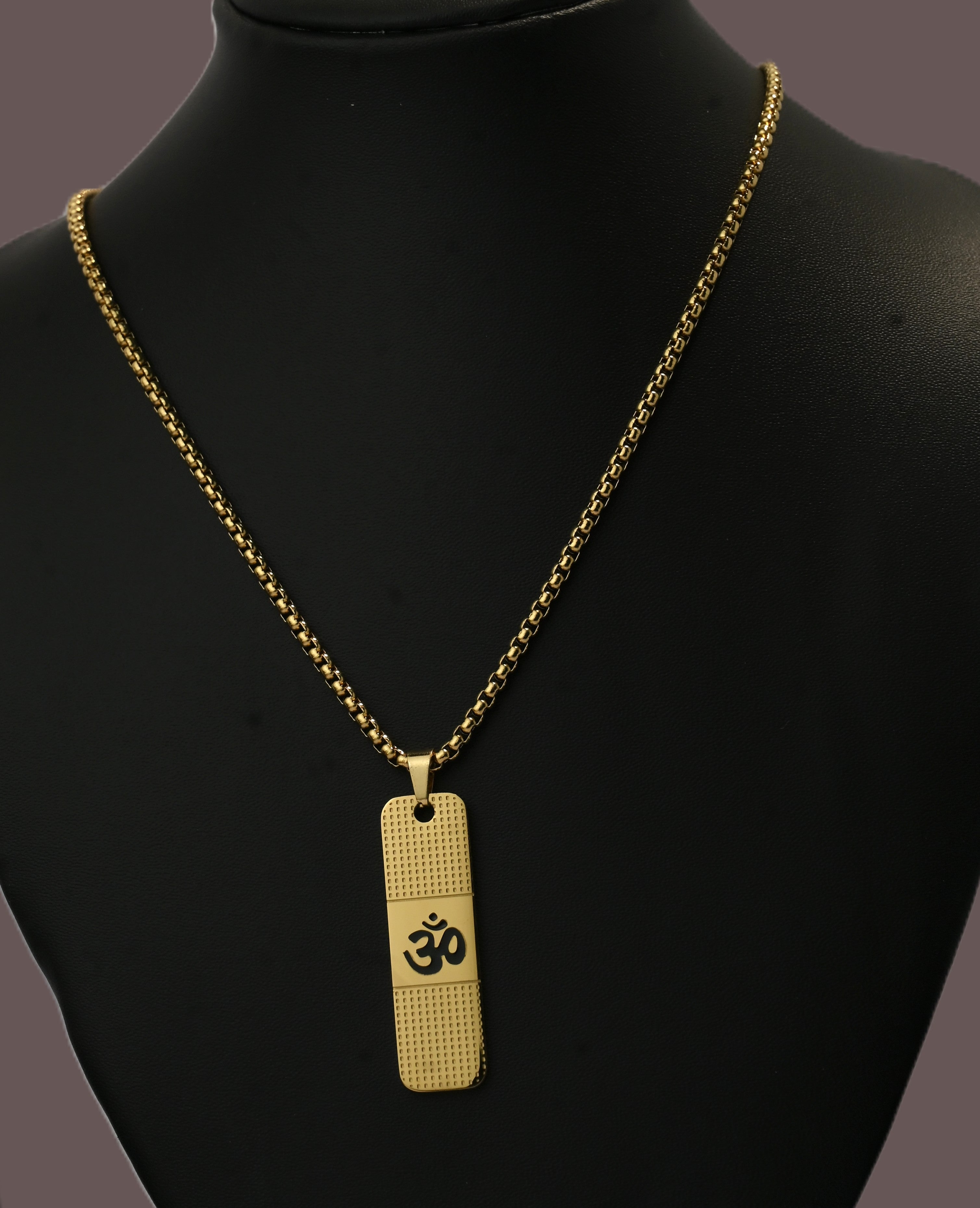 Gold Tone Classic Om Mantra Dotted Design Gold Chain for Men- Matte Finish (24 Inch)