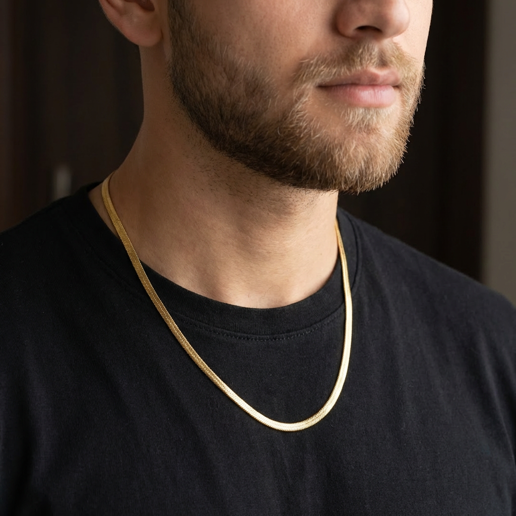 Gold Tone Everyday Snake Scaled Chain for Men- Matte Finish (21.5 Inch)