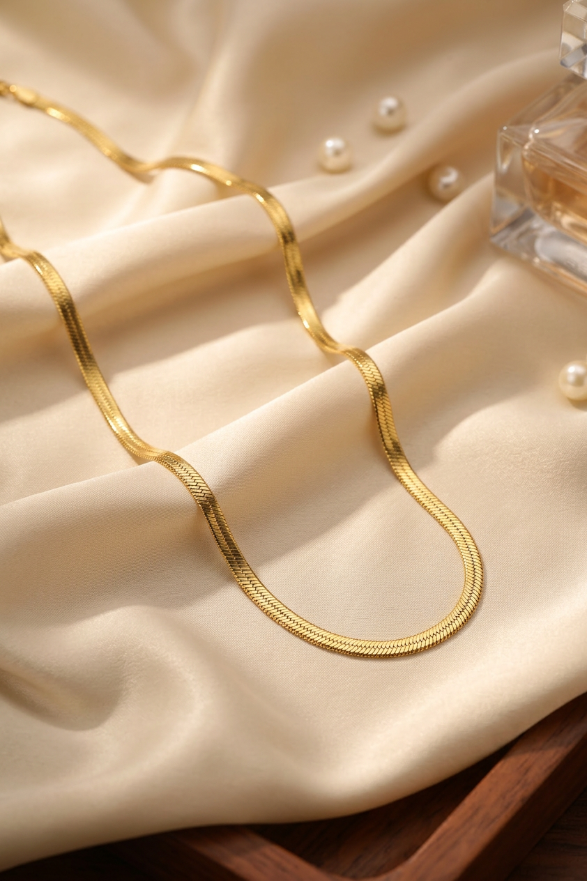 Gold Tone Everyday Snake Scaled Chain for Men- Matte Finish (21.5 Inch)