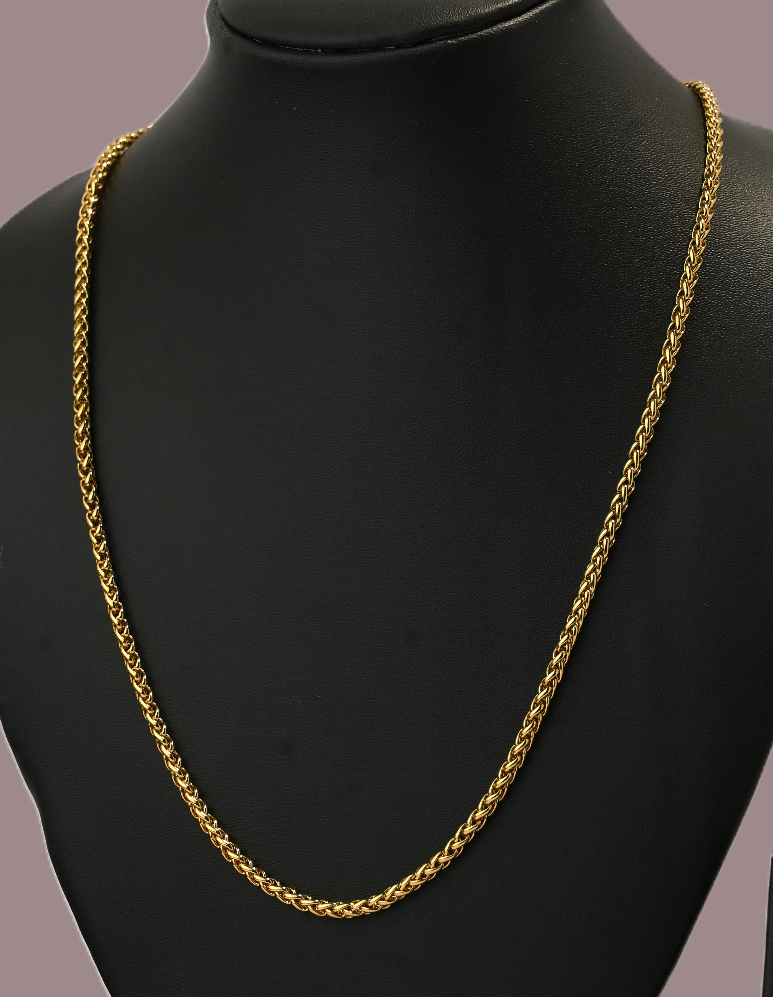 Gold Tone Clean-Line Premium Chain for Men - Glossy Finish (21.5 Inch)
