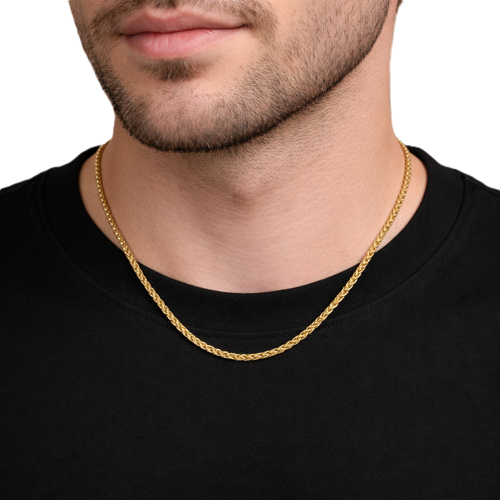Gold Tone Clean-Line Premium Chain for Men - Glossy Finish (21.5 Inch)