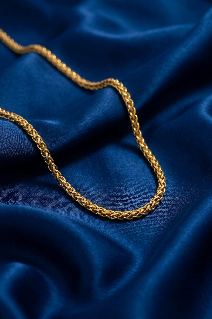 Gold Tone Clean-Line Premium Chain for Men - Glossy Finish (21.5 Inch)