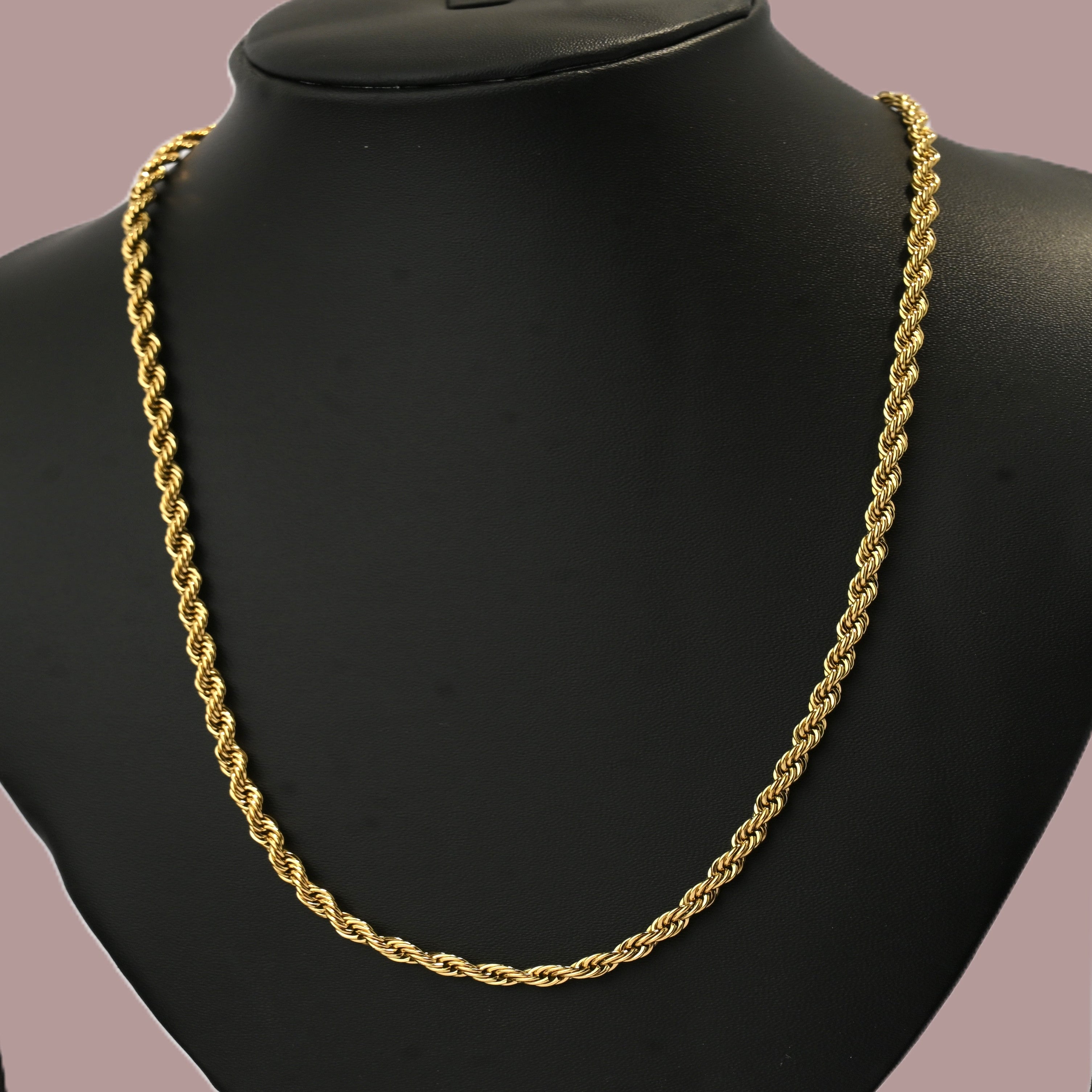Gold Tone Classic Rope Detail Premium Chain for Men - Glossy Finish (21.5 Inch)