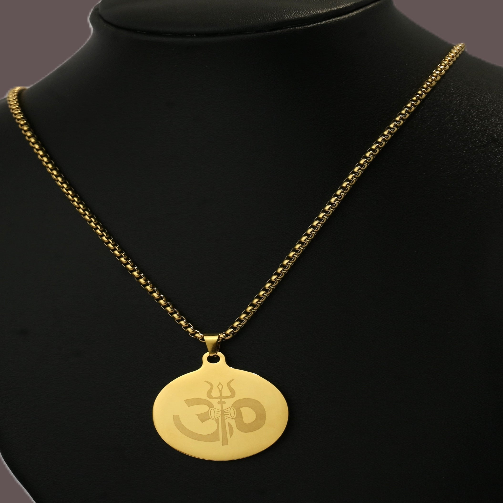 Gold Tone Divine Om Trishul Pendant Gold Chain for Men- Matte Finish (24 Inch)