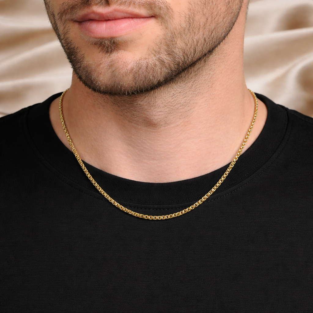 Gold Tone Premium Box Link Gold Chain for Men- Matte Finish (21 Inch)