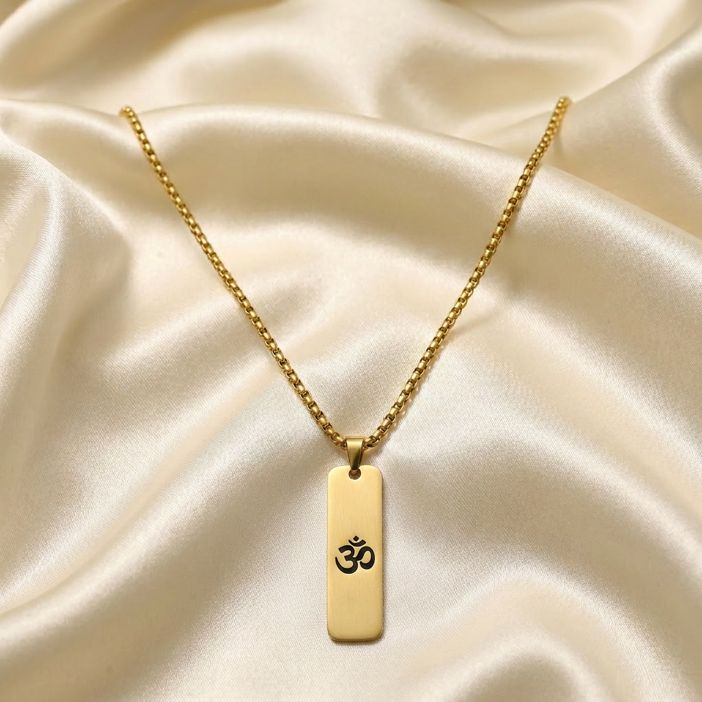 Gold Tone Signature Om Pendant Chain for Men- Matte Finish (24 Inch)