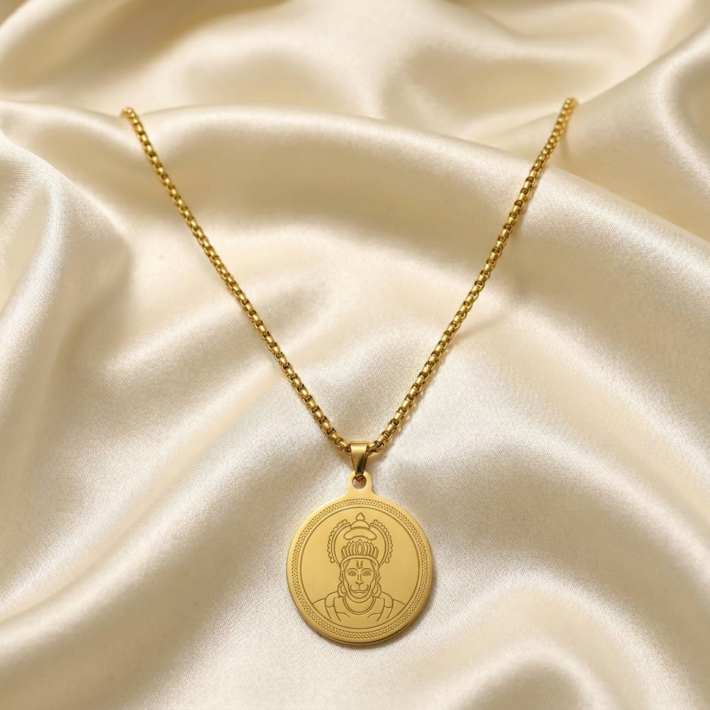 Gold Tone Luxe Hanuman Ji Pendant Gold Chain for Men- Matte Finish (24 inch)