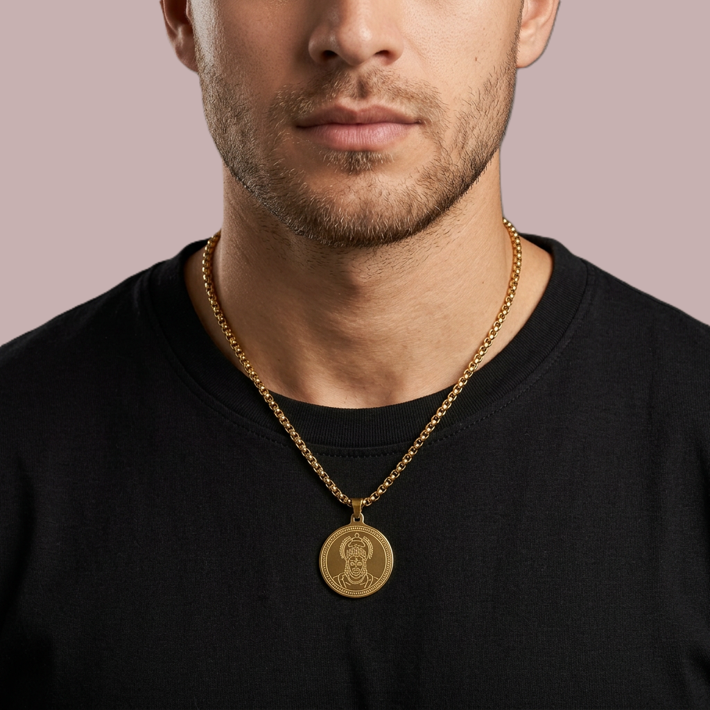 Gold Tone Luxe Hanuman Ji Pendant Gold Chain for Men- Matte Finish (24 inch)
