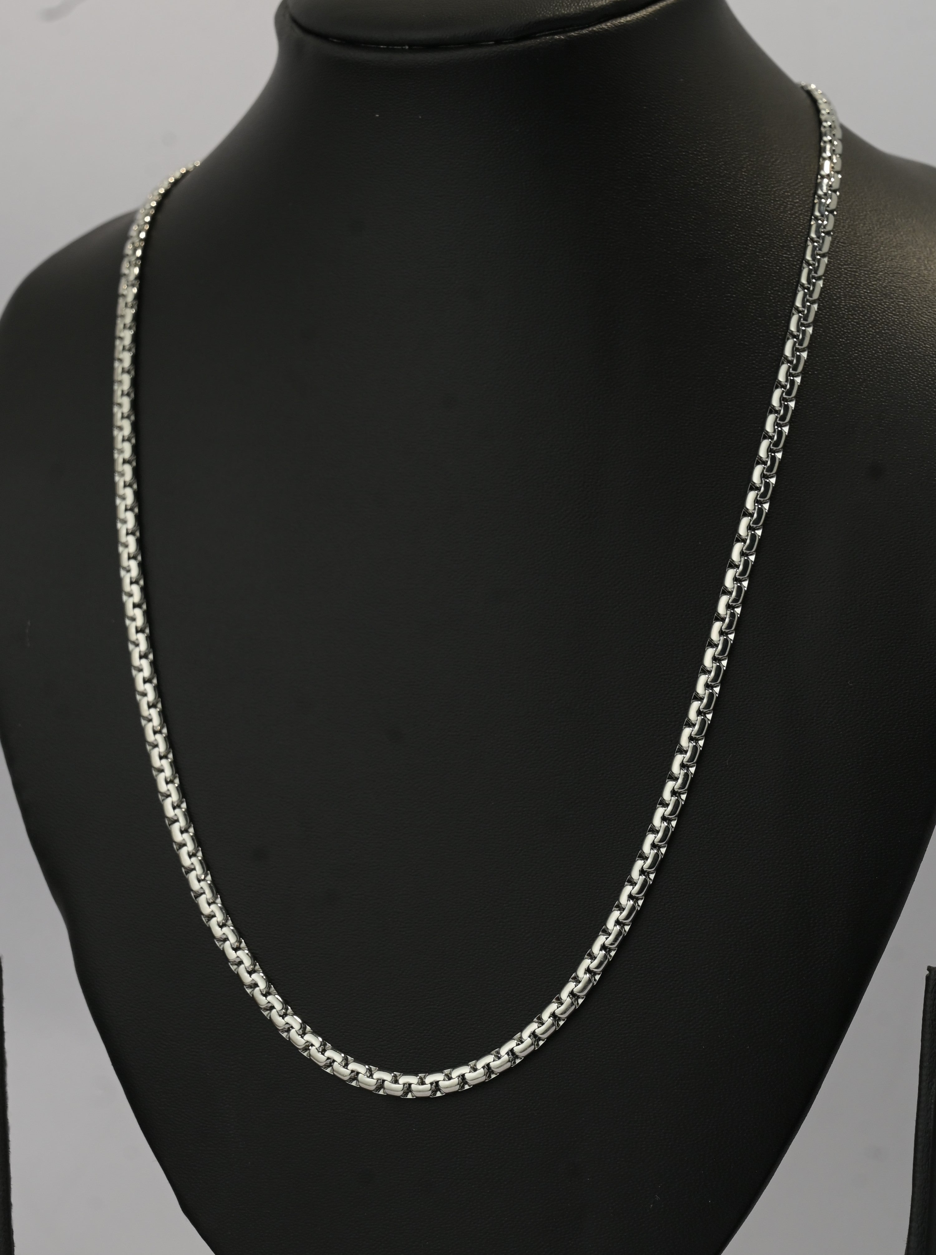 Gold Tone Modern Silver Finish Steel Chain for Men- Matte Finish (21.5 Inch)