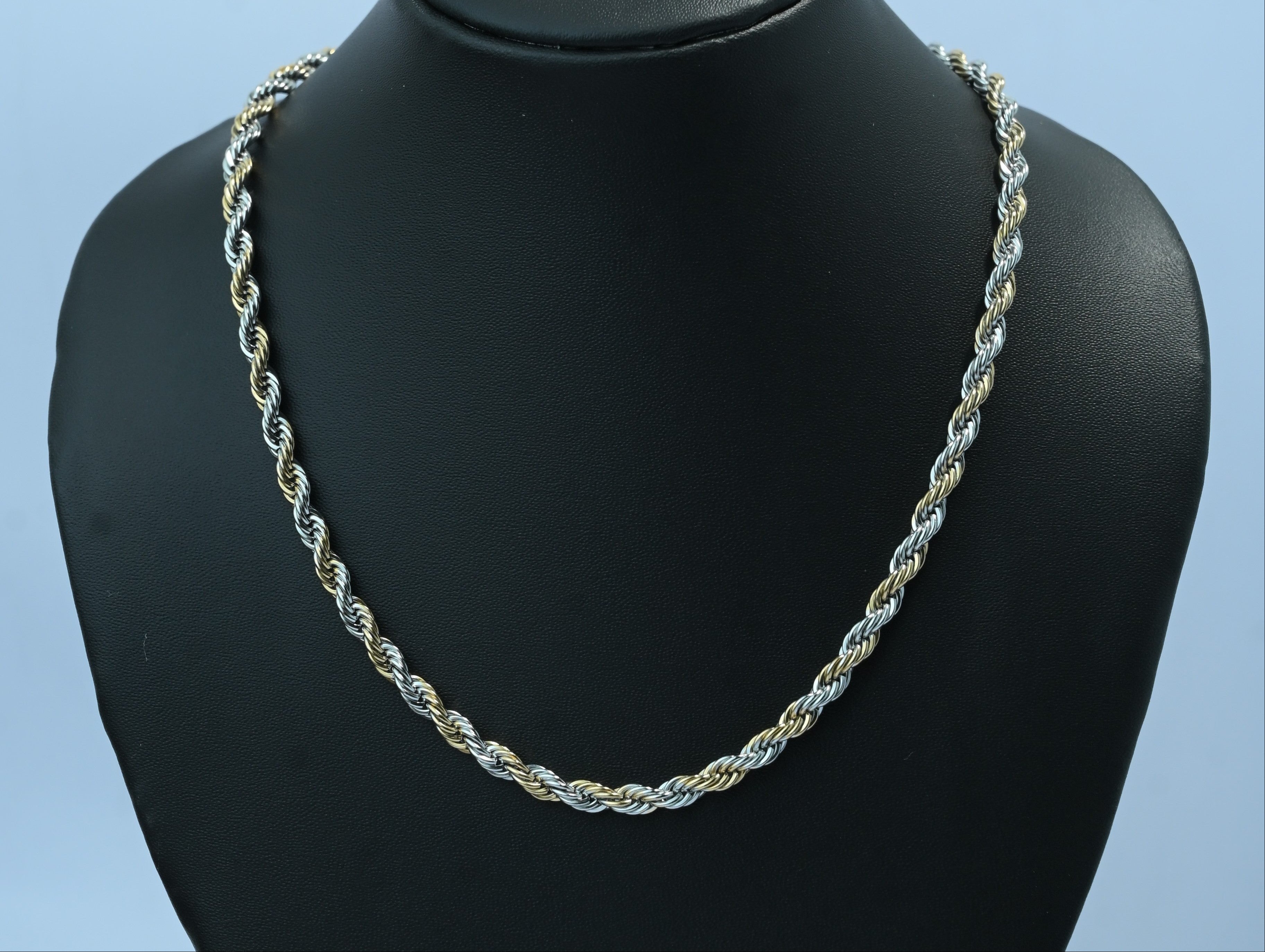 Dual-Tone Gold & Silver Luxury Twisted Chain for Men - Matte Finish (21.5 Inch)