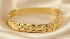 Gold Tone Elegant Om Black Accent Bracelet for Men- Glossy Finish (8 Inch)