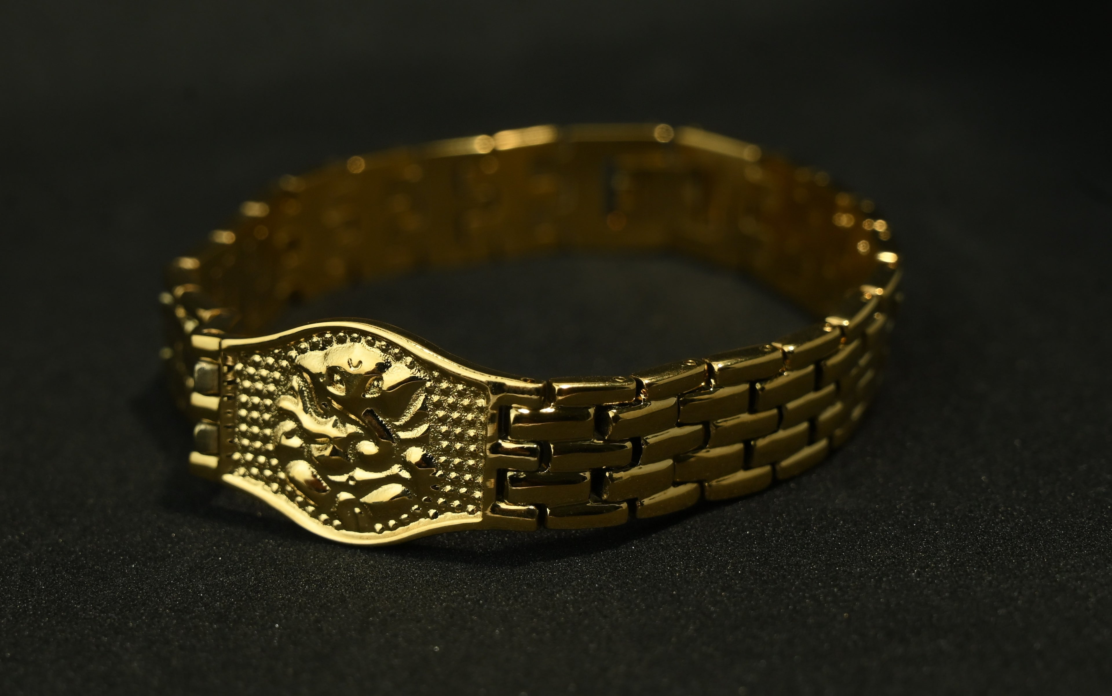 Gold Tone Divine Lord Ganesha Symbol Bracelet for Men- Glossy Finish (8 Inch)