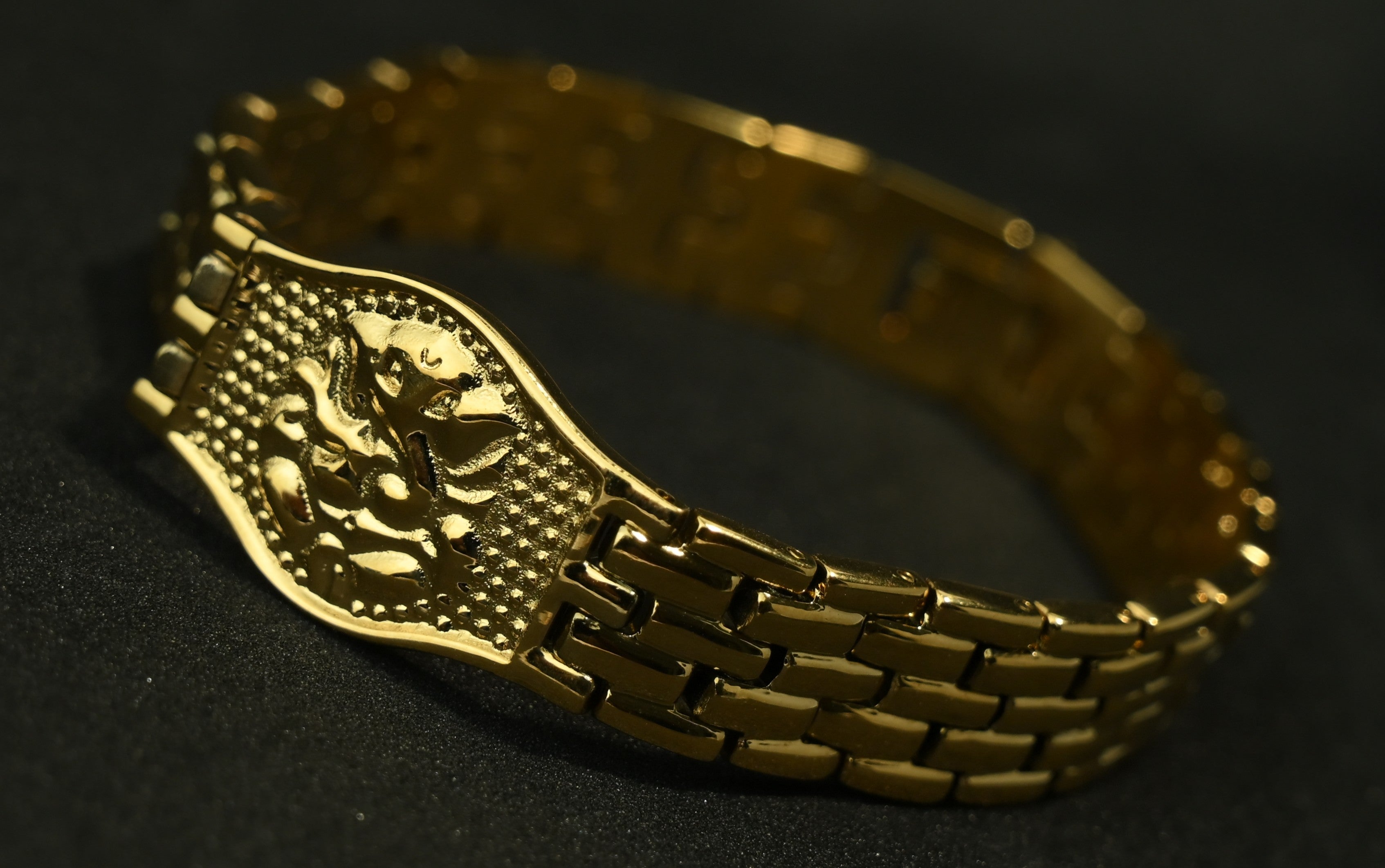 Gold Tone Divine Lord Ganesha Symbol Bracelet for Men- Glossy Finish (8 Inch)