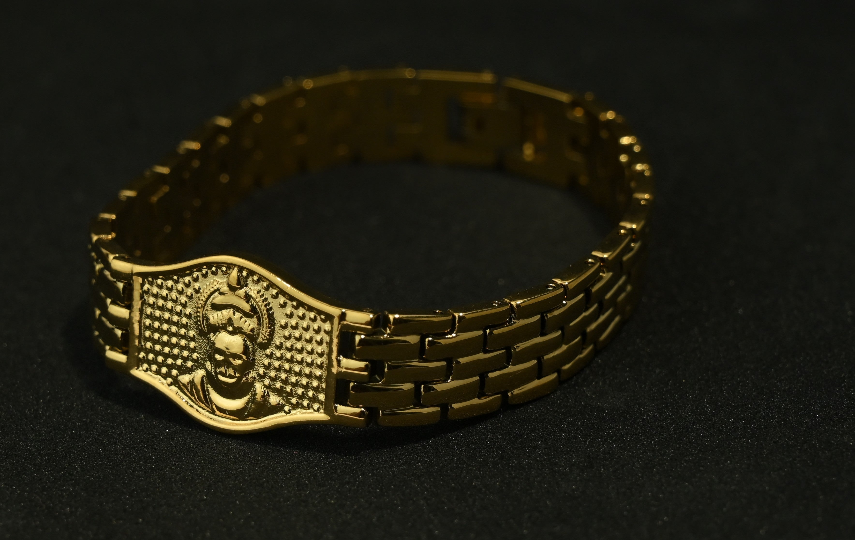 Gold Tone Divine Hanuman Ji Symbol Bracelet for Men- Glossy Finish (8 Inch)