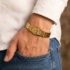 Gold Tone Divine Hanuman Ji Symbol Bracelet for Men- Glossy Finish (8 Inch)