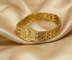 Gold Tone Divine Hanuman Ji Symbol Bracelet for Men- Glossy Finish (8 Inch)
