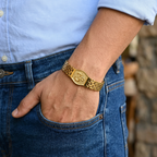 Gold Tone Divine Om Symbol Bracelet for Men- Glossy Finish (8 Inch)