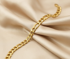 Gold Tone Signature Flat Link Chain Bracelet for Men- Glossy Finish (8 Inch)