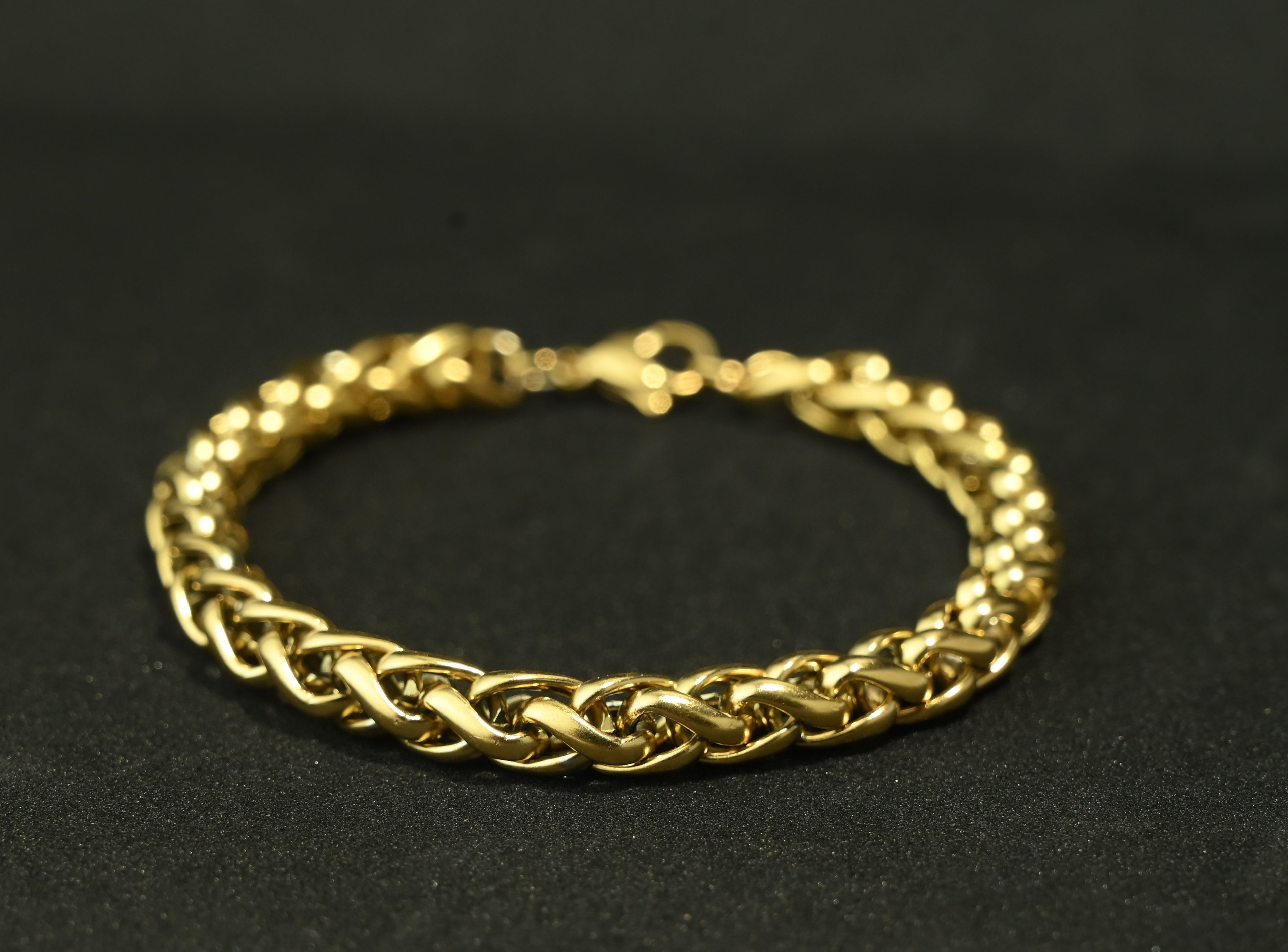 Gold Tone Signature Wheat Chain Wrist Bracelet for Men- Matte Finish (8 inch)