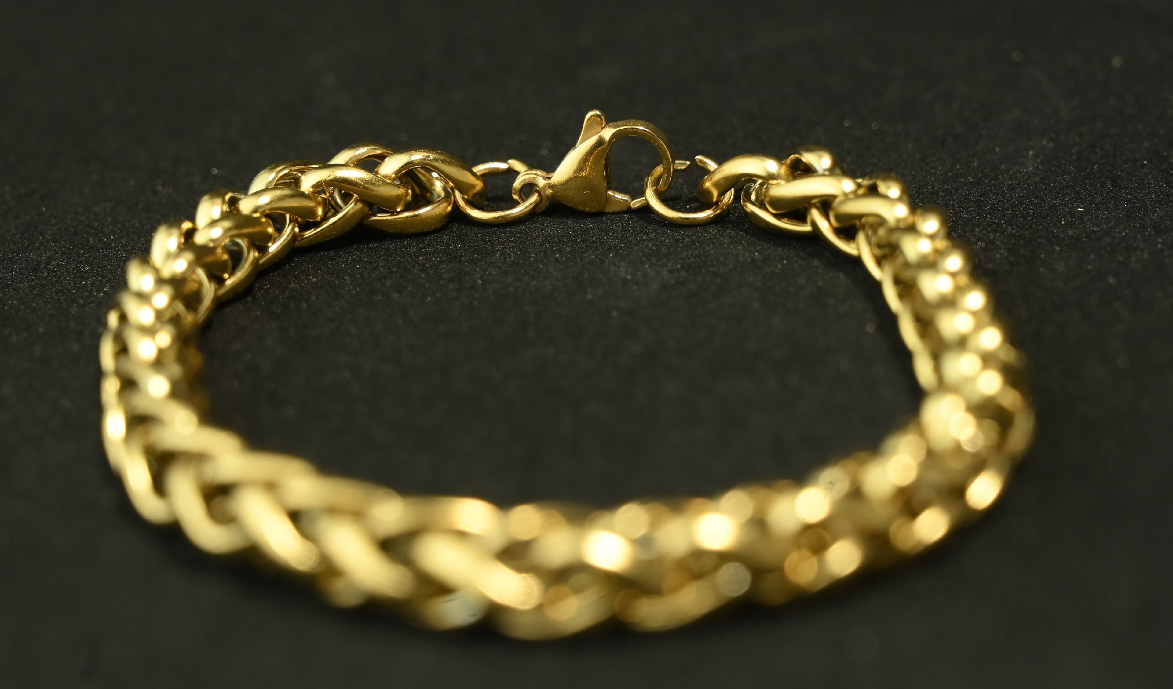 Gold Tone Signature Wheat Chain Wrist Bracelet for Men- Matte Finish (8 inch)