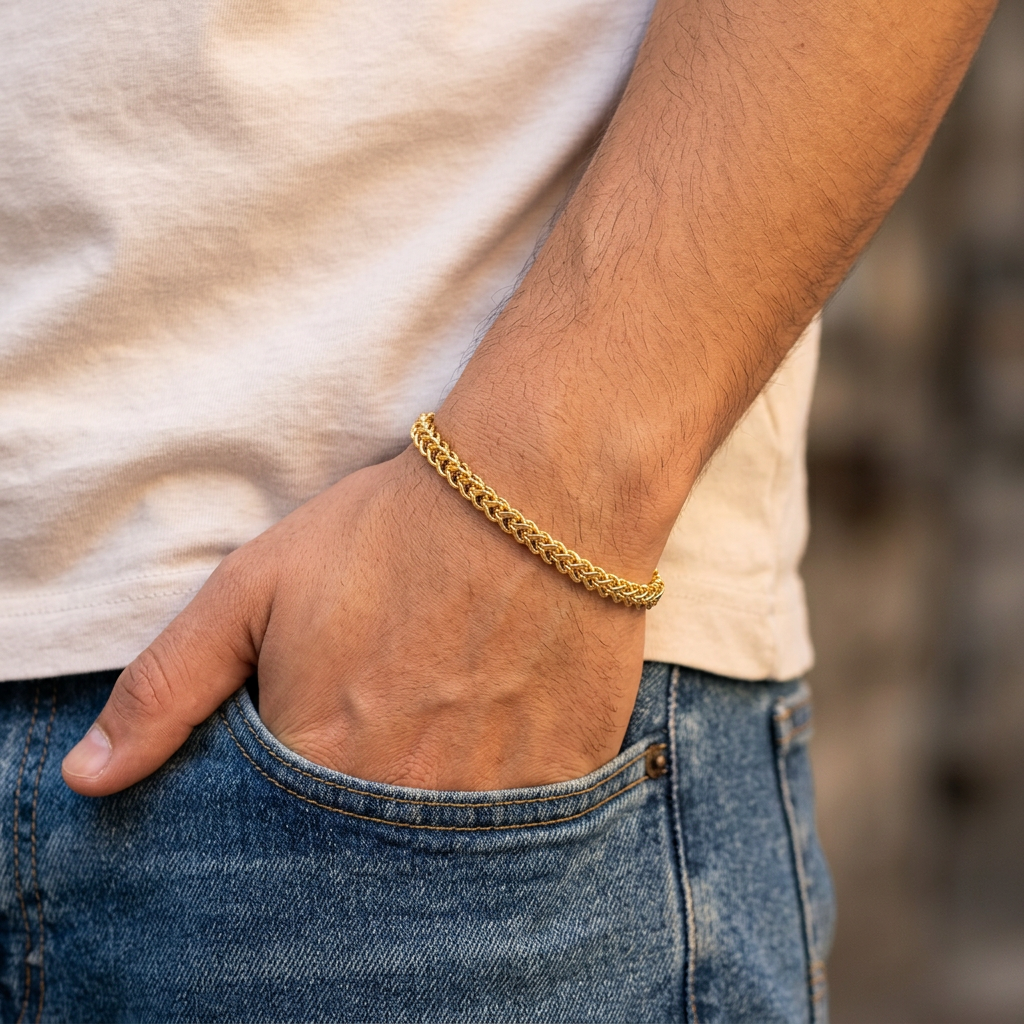 Gold Tone Luxury Heavy Link Chain Bracelet for Men- Glossy Finish (9 Inch)