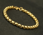 Gold Tone Luxury Box Link Chain Bracelet for Men- Matte Finish (8 Inch)