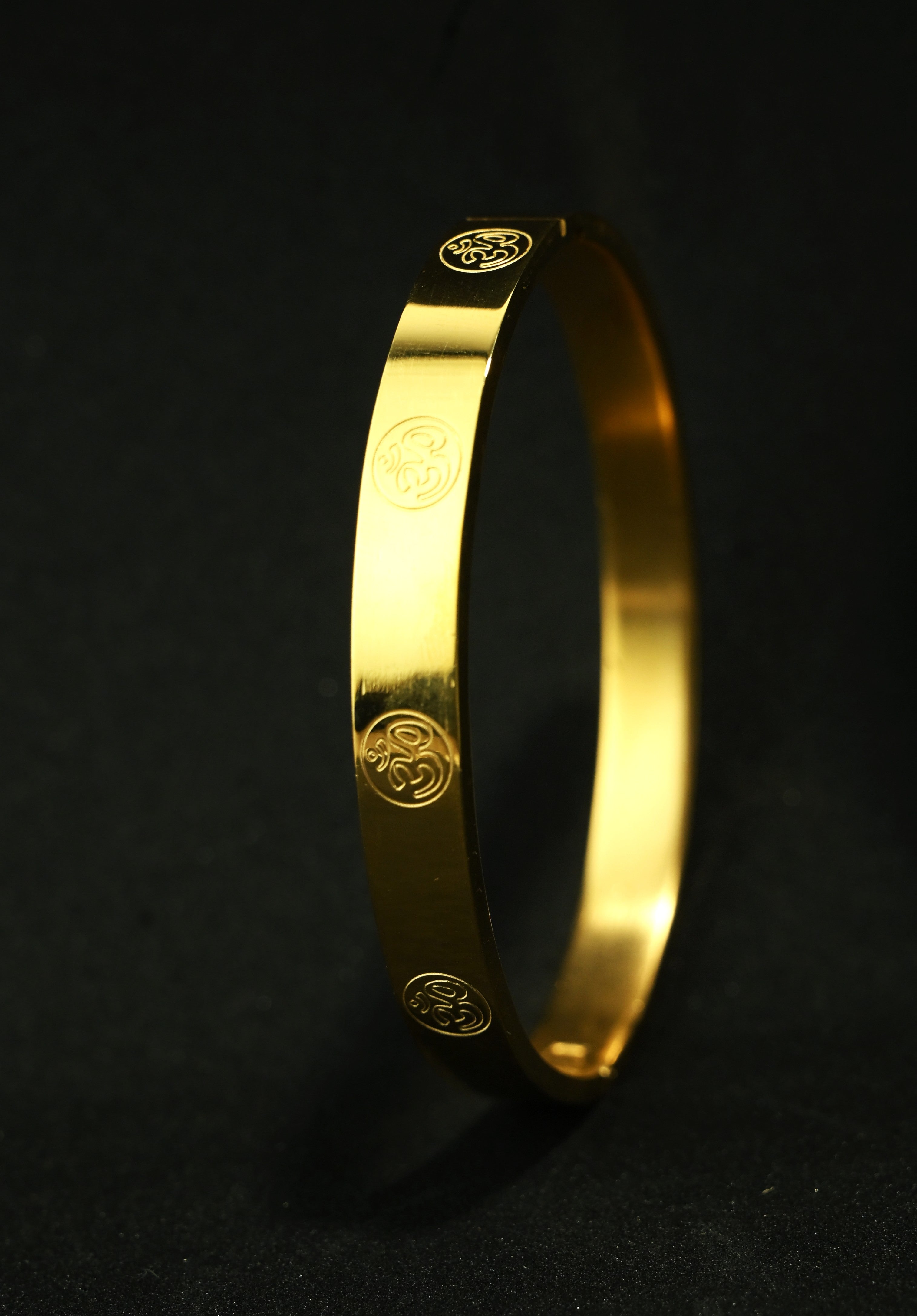 Gold Tone Classic Om Symbol Gold Bangle Bracelet for Men- Glossy Finish