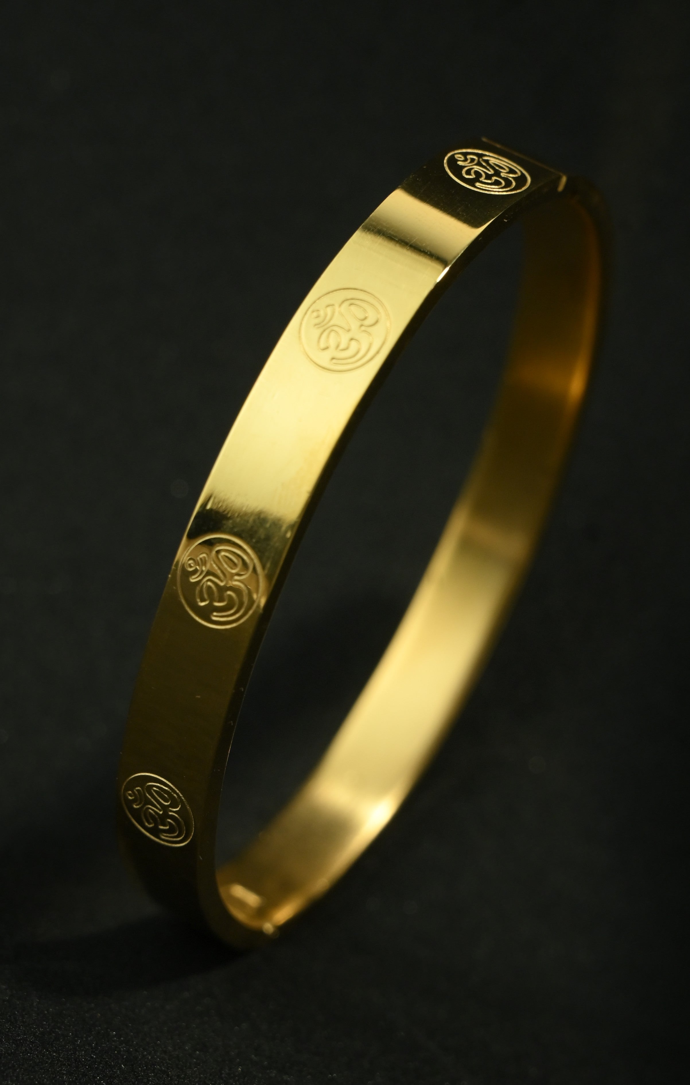 Gold Tone Classic Om Symbol Gold Bangle Bracelet for Men- Glossy Finish