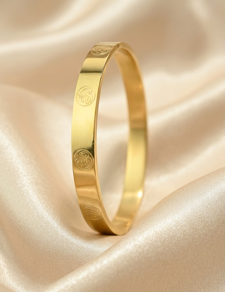 Gold Tone Classic Om Symbol Gold Bangle Bracelet for Men- Glossy Finish
