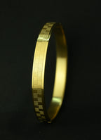 Gold Tone Signature Zigzag Style Cuff Bangle Bracelet for Men- Glossy Finish (7 Inch)