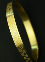 Gold Tone Signature Zigzag Style Cuff Bangle Bracelet for Men- Glossy Finish (7 Inch)