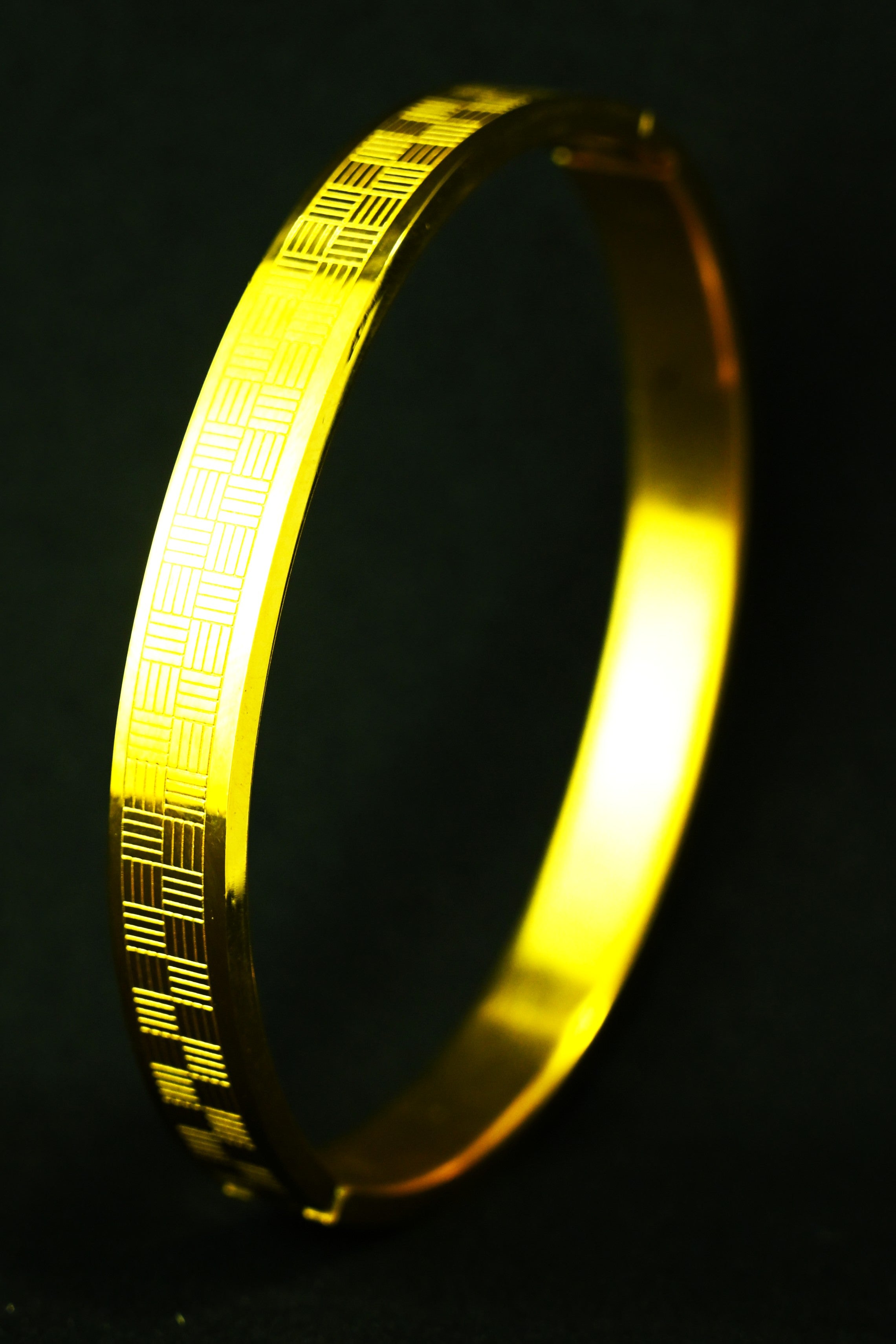 Gold Tone Signature Zigzag Style Cuff Bangle Bracelet for Men- Glossy Finish (7 Inch)