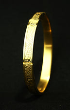Gold Tone Signature Textured Pattern Cuff Bangle Bracelet for Men- Glossy Finish (7 Inch)
