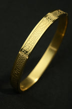 Gold Tone Signature Textured Pattern Cuff Bangle Bracelet for Men- Glossy Finish (7 Inch)
