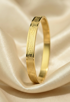Gold Tone Signature Textured Pattern Cuff Bangle Bracelet for Men- Glossy Finish (7 Inch)