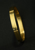 Gold Tone Signature Linear Pattern Cuff Bangle Bracelet for Men- Glossy Finish (7 Inch)