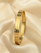 Gold Tone Signature Linear Pattern Cuff Bangle Bracelet for Men- Glossy Finish (7 Inch)