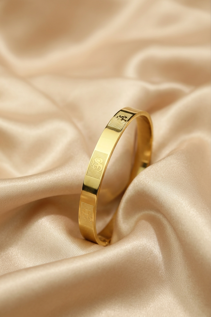 Gold Tone Divine Om Engraved Bangle Bracelet for Men- Glossy Finish