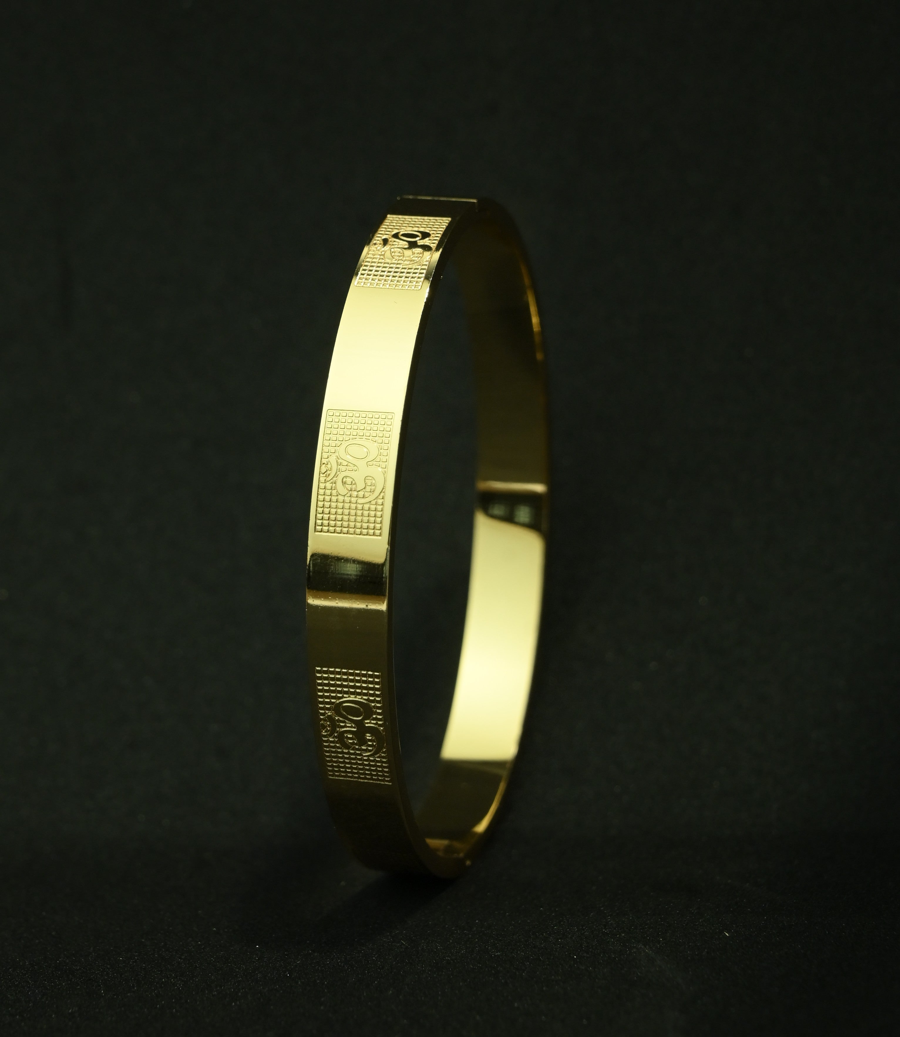 Gold Tone Divine Om Engraved Bangle Bracelet for Men- Glossy Finish
