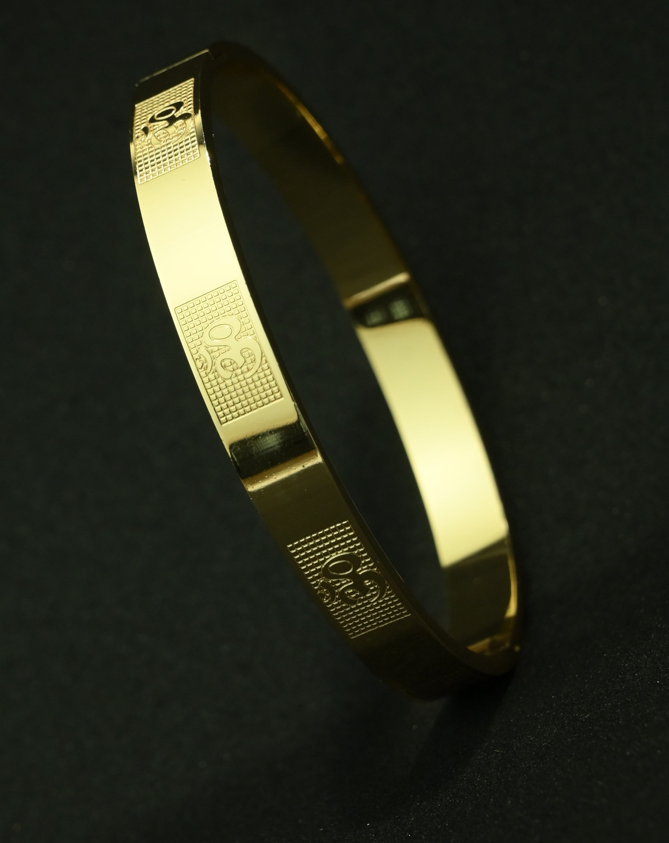 Gold Tone Divine Om Engraved Bangle Bracelet for Men- Glossy Finish
