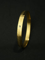 Gold Tone Signature Checkered Pattern Cuff Bangle Bracelet for Men- Glossy Finish