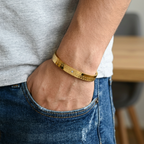 Gold Tone Signature Checkered Pattern Cuff Bangle Bracelet for Men- Glossy Finish