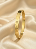 Gold Tone Signature Checkered Pattern Cuff Bangle Bracelet for Men- Glossy Finish