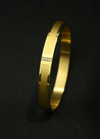 Gold Tone Premium Trinity Stone Accent Bangle Bracelet for Men- Glossy Finish
