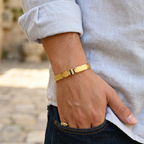 Gold Tone Premium Trinity Stone Accent Bangle Bracelet for Men- Glossy Finish